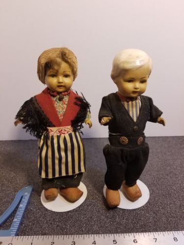 Vintage Dutch Boy and Girl Wooden Shoes Holland Dolls Antique