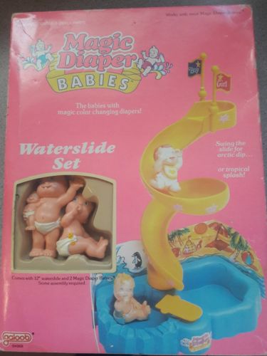 1991 Magic Diaper Babies  waterslide set  w/babies diaper changes color boy girl