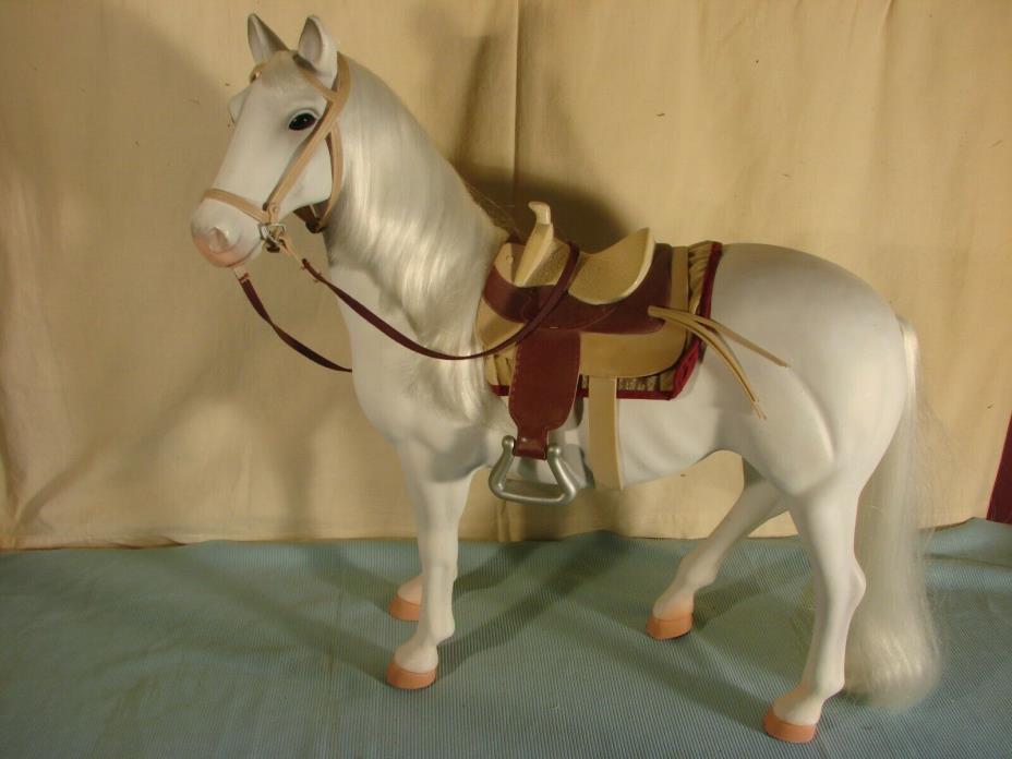 Vintage Battat White Stallion Horse With Saddle & Reins