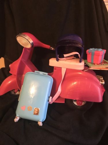 Battat Our Generation O G Girl Pink Scooter Suitcase Helmet Books Lot