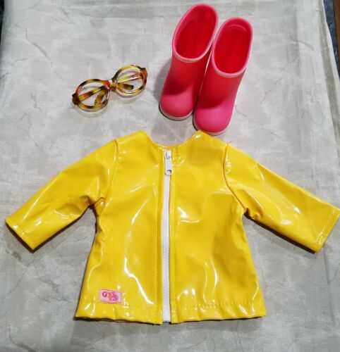 Our Generation Battat American Girl Doll Rain coat boots and glasses