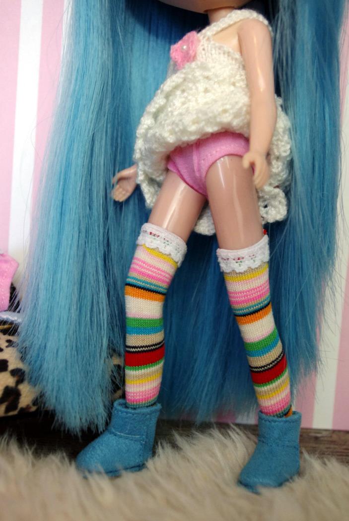 Blythe Doll Striped Thigh High Socks for Takara, Licca, Jointed, Factory Bodies