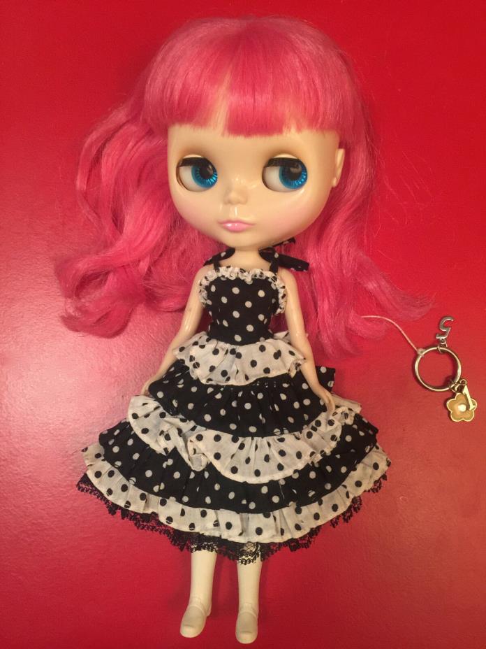Blythe BHC dress and a hat, ruffled black and white polka dot, new