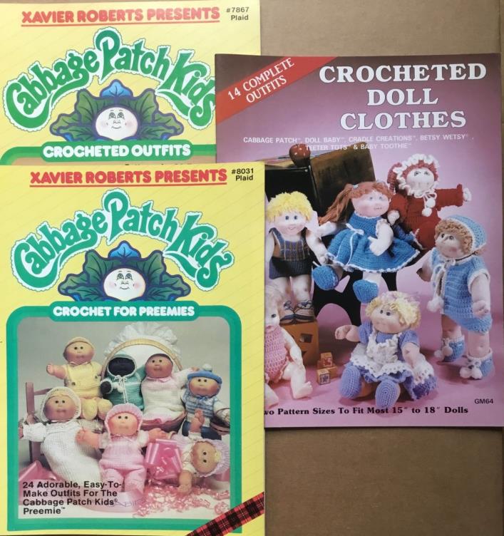 Cabbage Patch Kids Crochet for Dolls Preemies Doll Clothes Pattern Book Lot of 3
