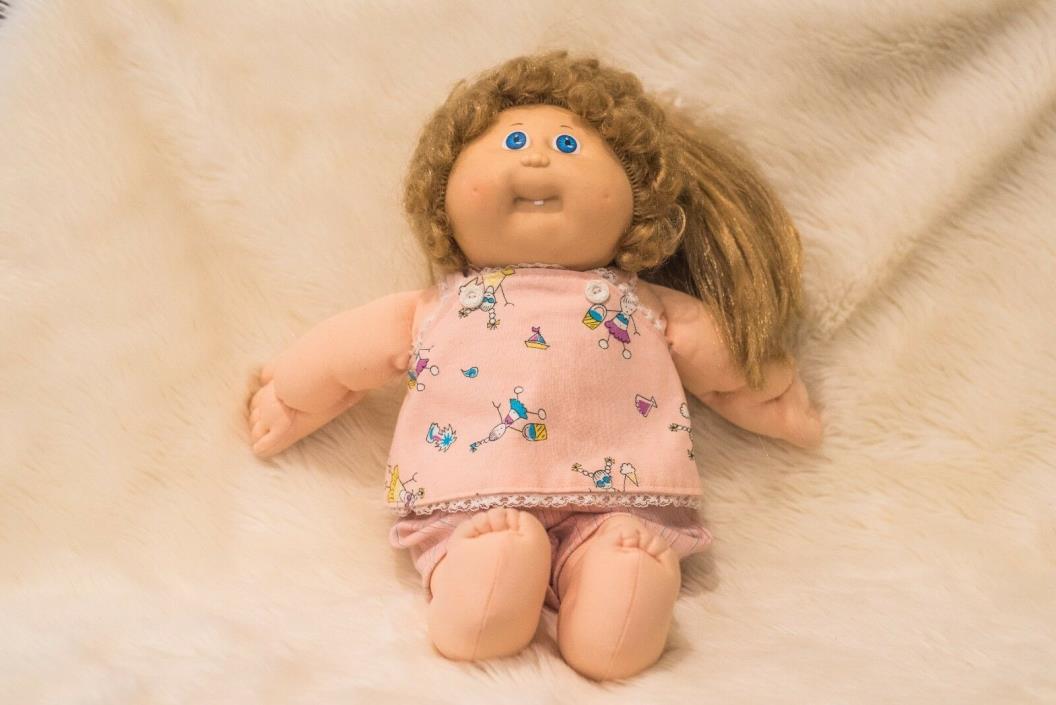 Cabbage Patch Kids Baby Doll 1986 Cornsilk Pony Tail Blue Eyes 1 Tooth Signed
