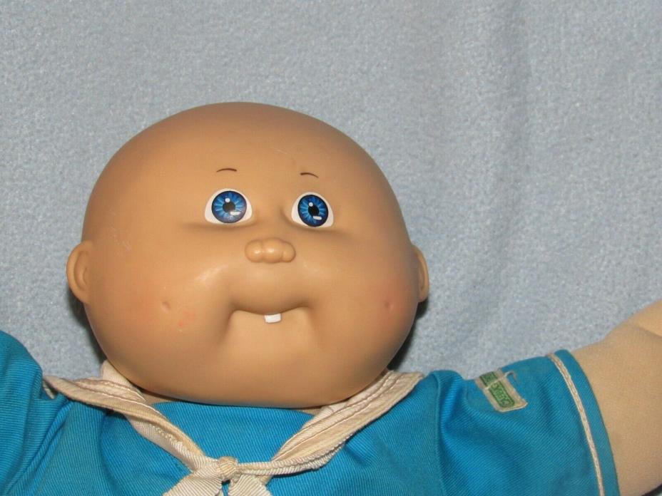 Vintage 1982 OAA Cabbage Patch Doll - 1 tooth, Bald - Blue Sailor Outfit & Shoes