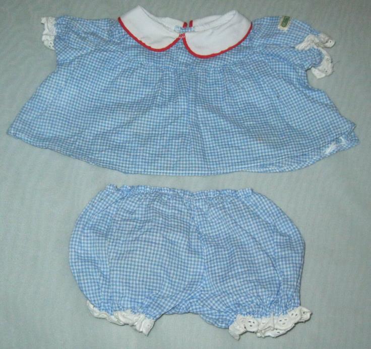 Cabbage Patch Kids Outfit Vintage Blue Gingham Dress Red Trim collar & Bloomers
