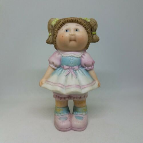 Vintage Cabbage Patch Kids Ceramic Figurine 1984 Brunette Girl in Dress Figure