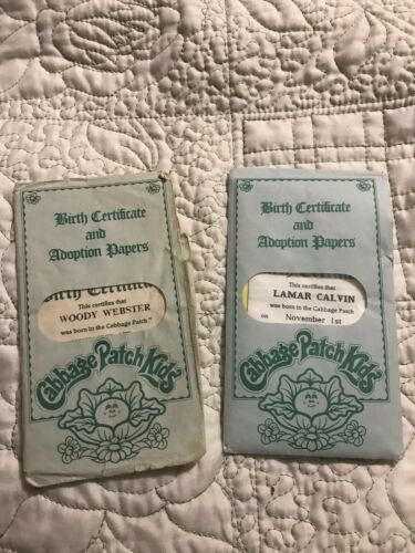 Lot Of 2 Cabbage Patch Kid Birth Certificates With Extra Papers Boys