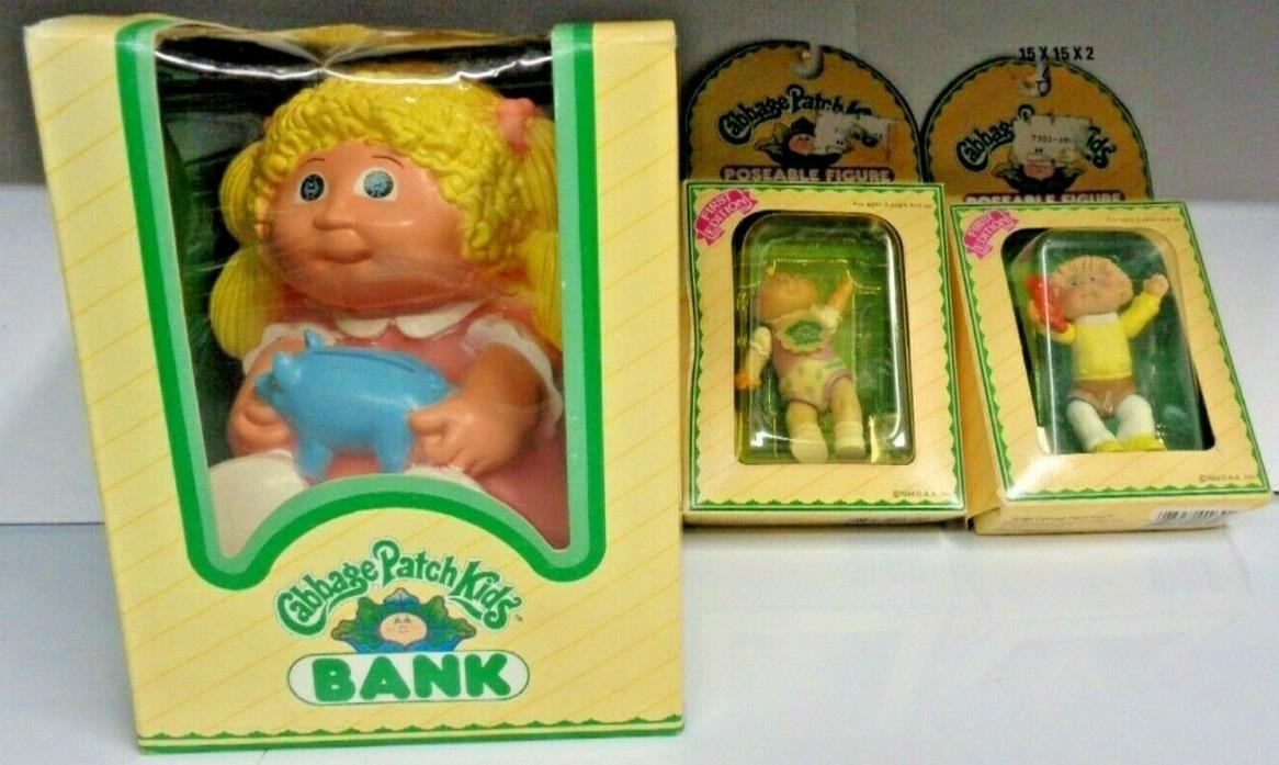 2 Cabbage Patch Kids Poseable  Figure 1st Edition and 1 Bank 1984