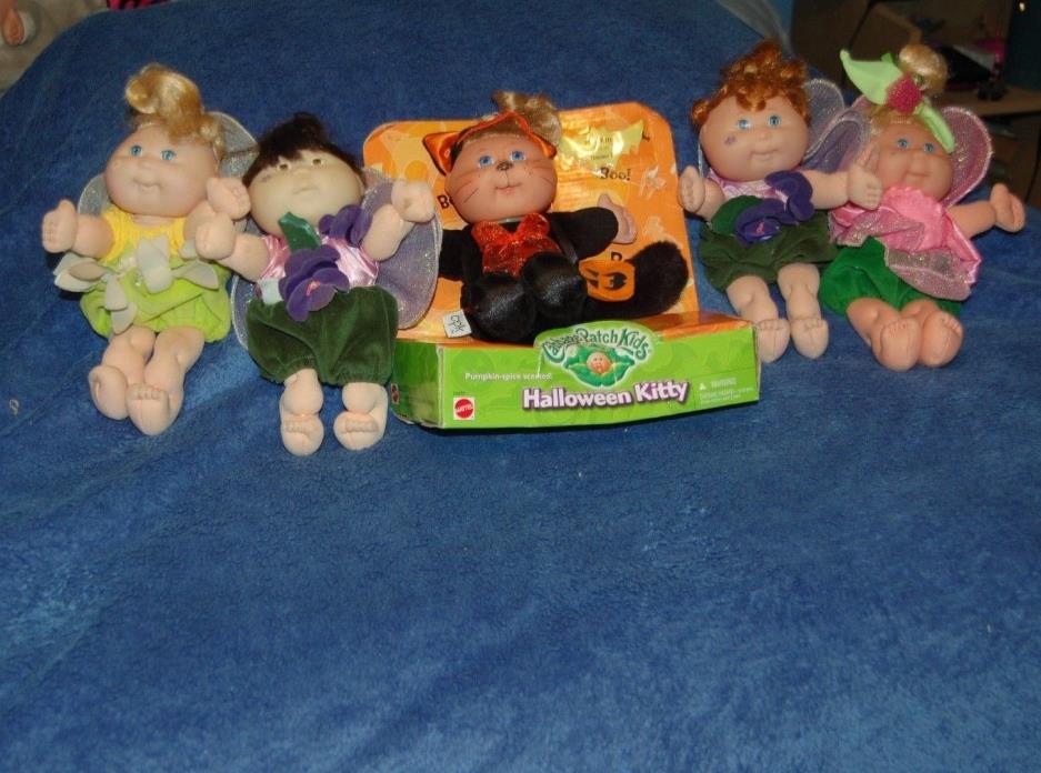 5 BEAUTIFUL CABBAGE PATCH FAIRY BABY DOLLS,1 IS HALLOWEEN KITTY IN BOX