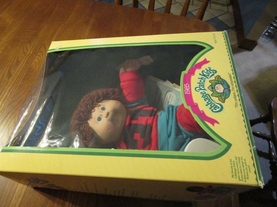 1985 Cabbage Patch Kids Boy Doll with Red Loop Hair, Dimples & Tooth In Box CERT