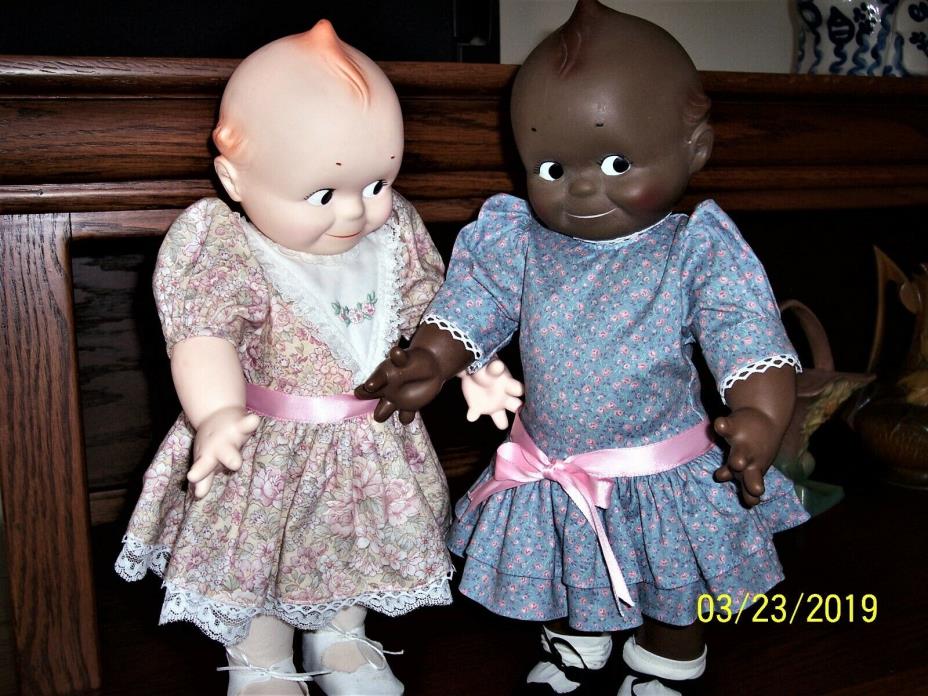 1967 CAMEO Kewpie Dolls - a black & a white baby 16''  jointed with squeakers