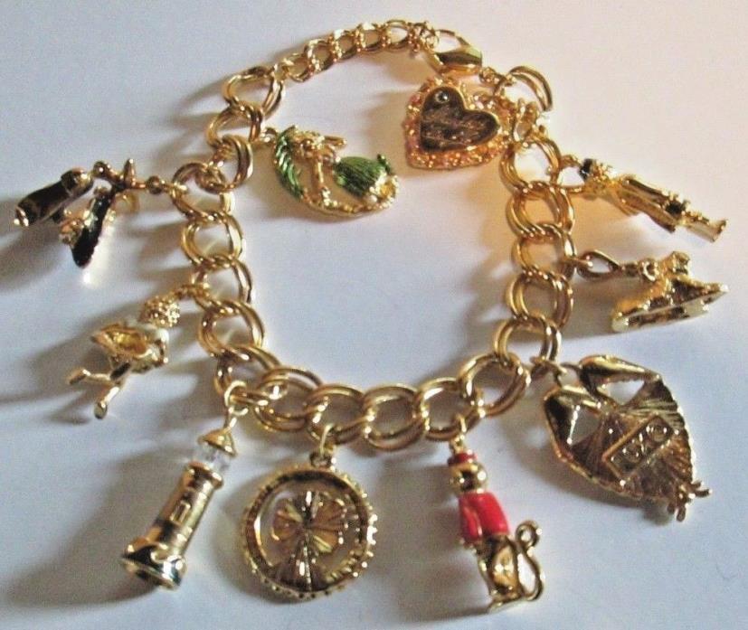 Danbury Mint Shirley Temple Gold 23K Electroplate 10 Charms Charm Bracelet 7-8
