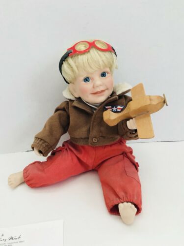 Danbury Mint Porcelain Doll Tommy Elke Hutchens Little Boy Pilot Wood Plane 1992