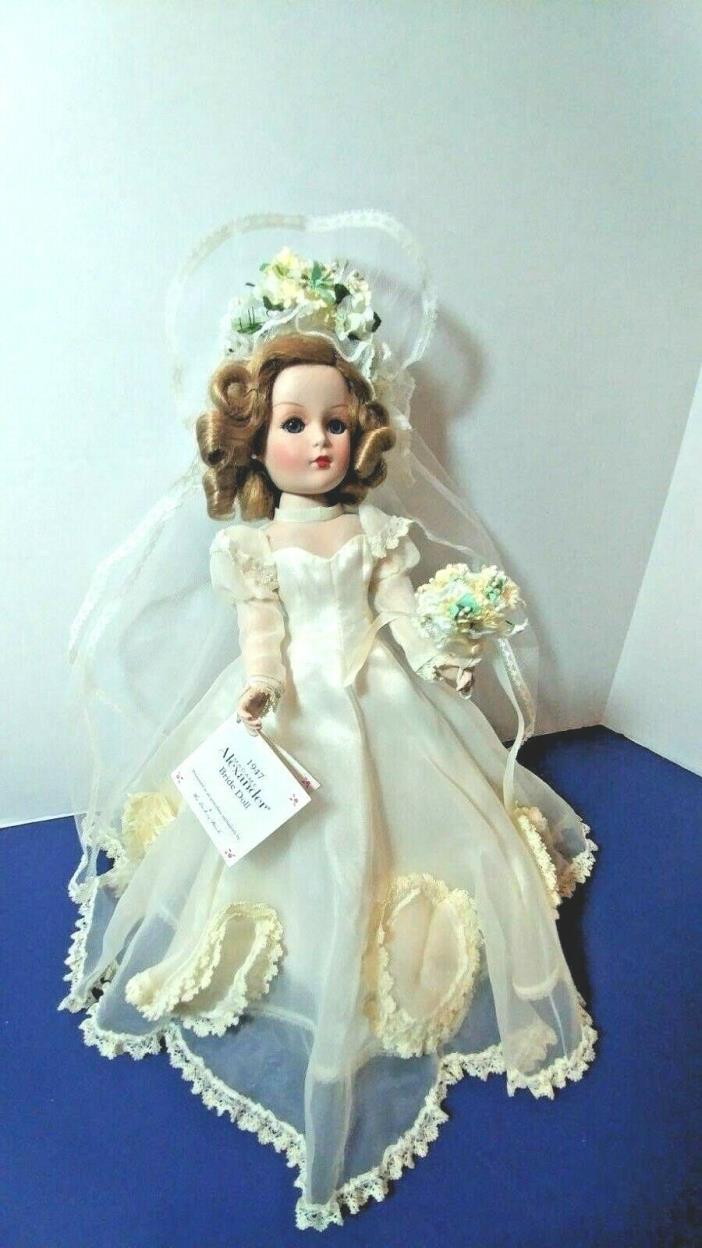 Madame Alexander 1947 Danbury Mint Porcelain Bride Doll 15 Inch A2479 Satin Lace