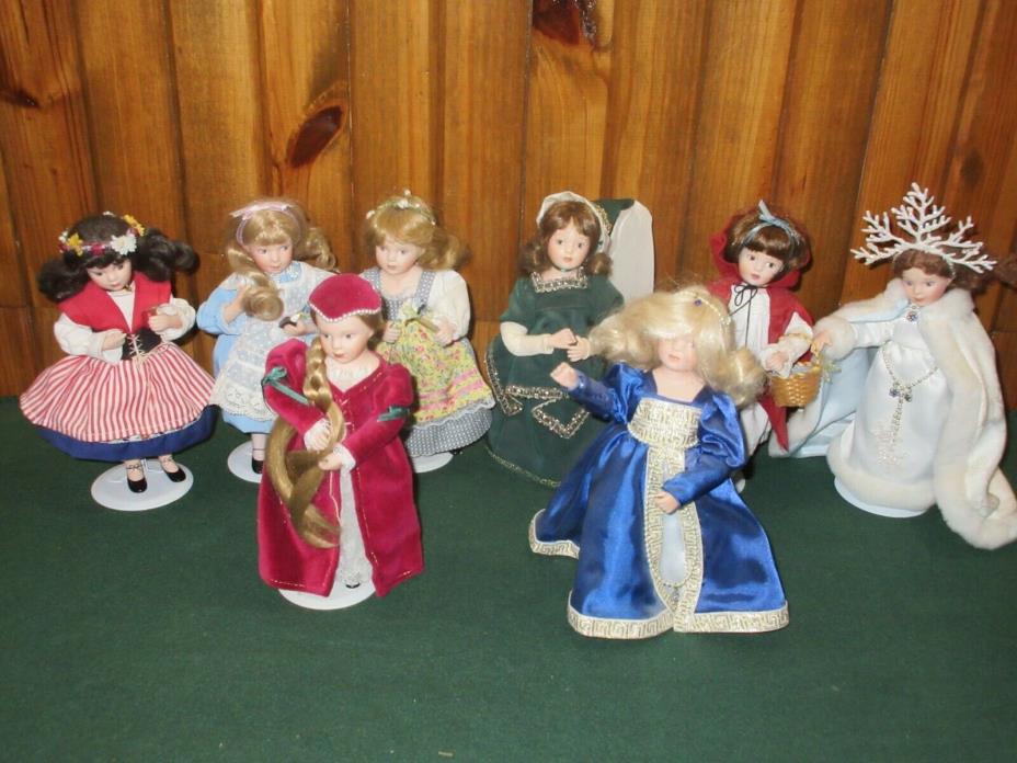 LOT 8 Danbury MBI MINI Storybook Doll Red Riding Alice Rapunzel Porcelain Dolls