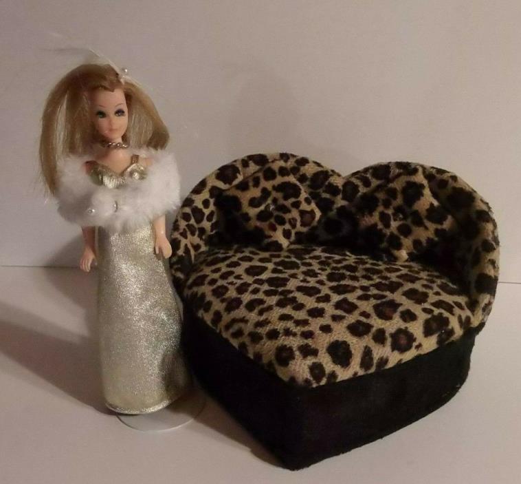 OOAK Heart Shaped Sofa For Topper Dawn & 6in. Dolls Leopard Print Display Couch