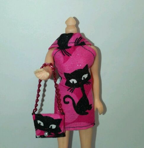 Topper Dawn Doll Black Kitty Glitter Mini Dress & Purse  Item 353