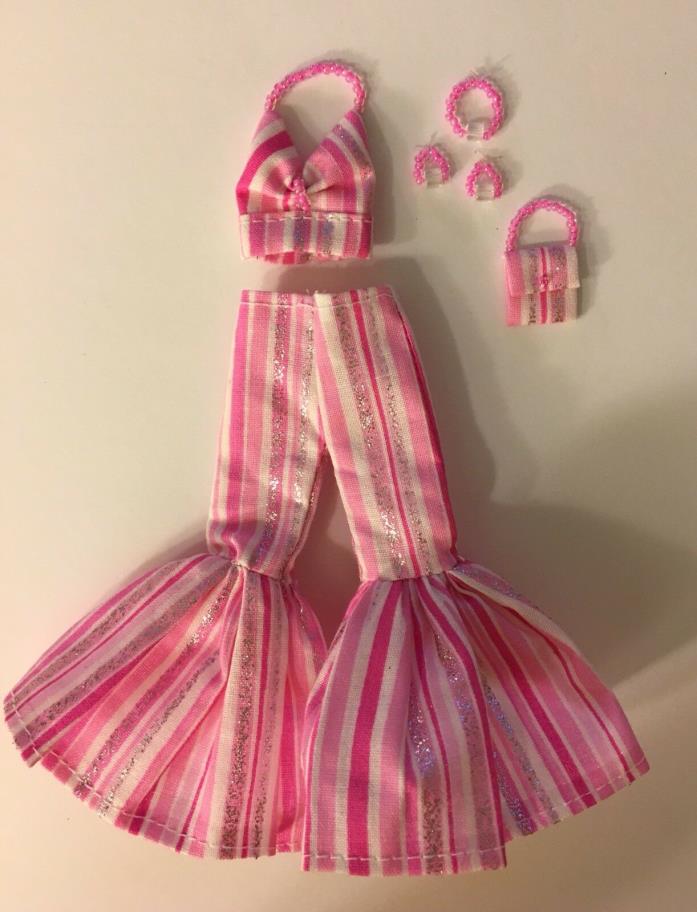 Custom Topper Dawn Doll ~Pink 'n Glitter Stripe Flared Bell Bottom Pant Suit!~
