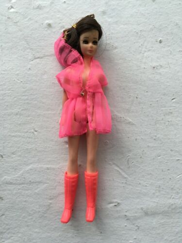 Vintage 1970 Topper Dawn Angie doll Pink Sheer Dress Outfit Boots Hong King