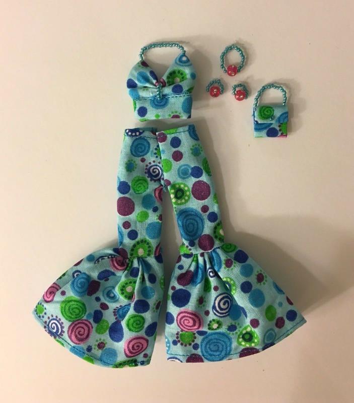 Custom Topper Dawn Doll ~Party Dots in Aqua Flared Bell Bottom Pant Suit!~