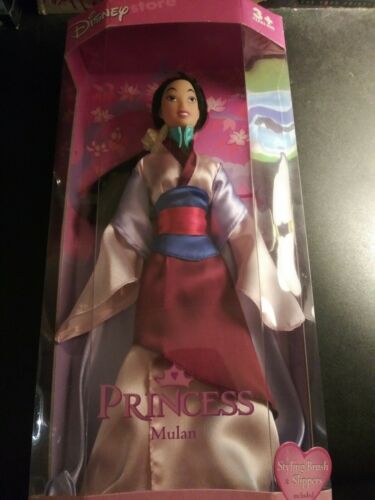 Disney Store MULAN Princess DOLL With Styling Brush & Slippers New in Box