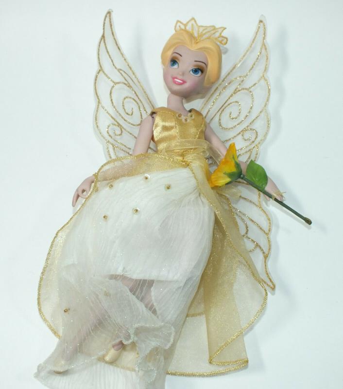 Disney Brass Key Porcelain Doll Queen Clarion Tinkerbell Fairies Gold Wings