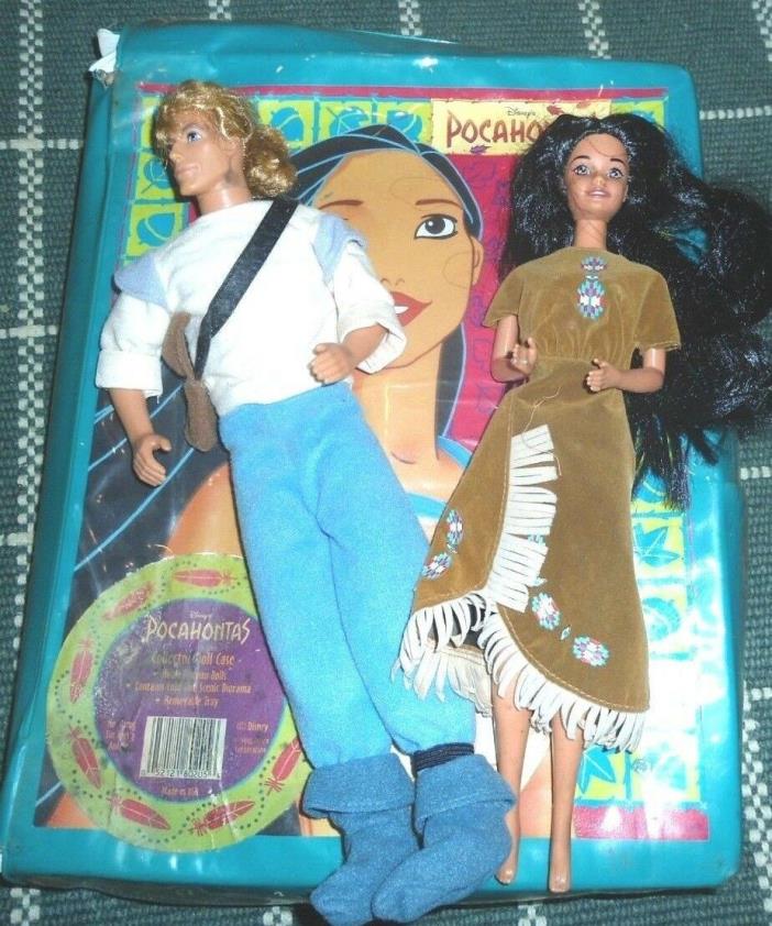 Disney Store John Smith & American Indian w Doll Case (Barbie size) Clothes on