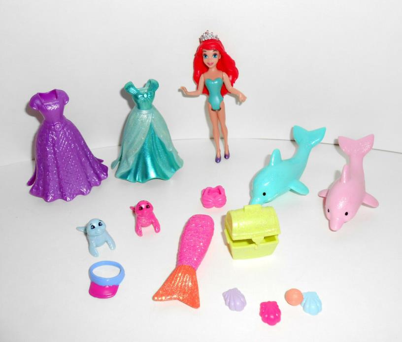 Disney Princess Magic Clip Doll Mermaid ARIEL Dresses Polly Pocket Bath Toys Pet