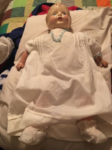 Effanbee Vintage  Antique Baby doll composition & cloth W Dress Bonnet