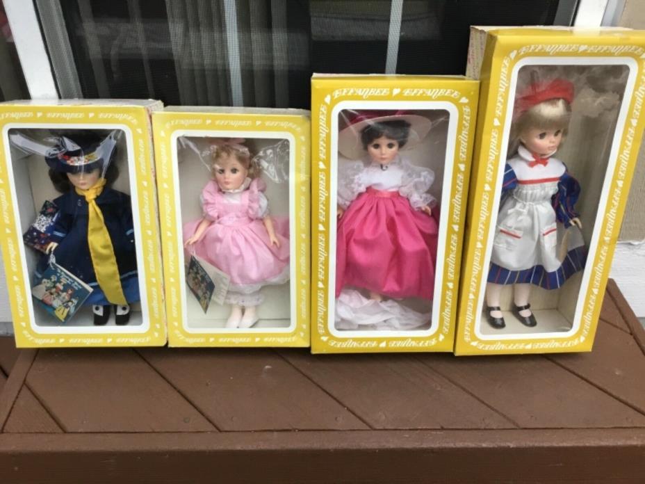 Vintage EFFANBEE Dolls #1198,1164,1149,1511 Original Box with Hang-tag,Stands ??