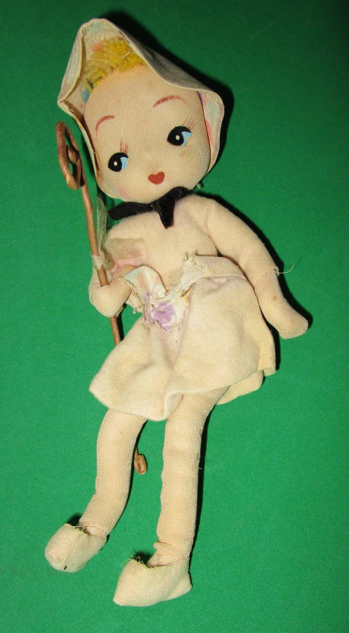 Vintage 1950s Bendable Wire Fabric Doll, Little Bo Peep, 9”, Big Eyes, Japan