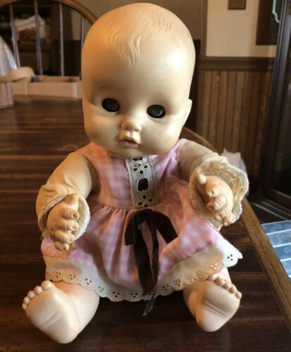 Vintage 1969 Effanbee Baby Girl Doll #6569 Pink Dress Butterball