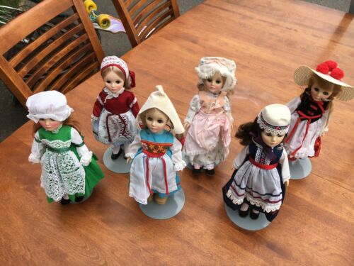 Effanbee Dolls - Lot of 6 International Dolls 1970’s-1970’s with Display stands