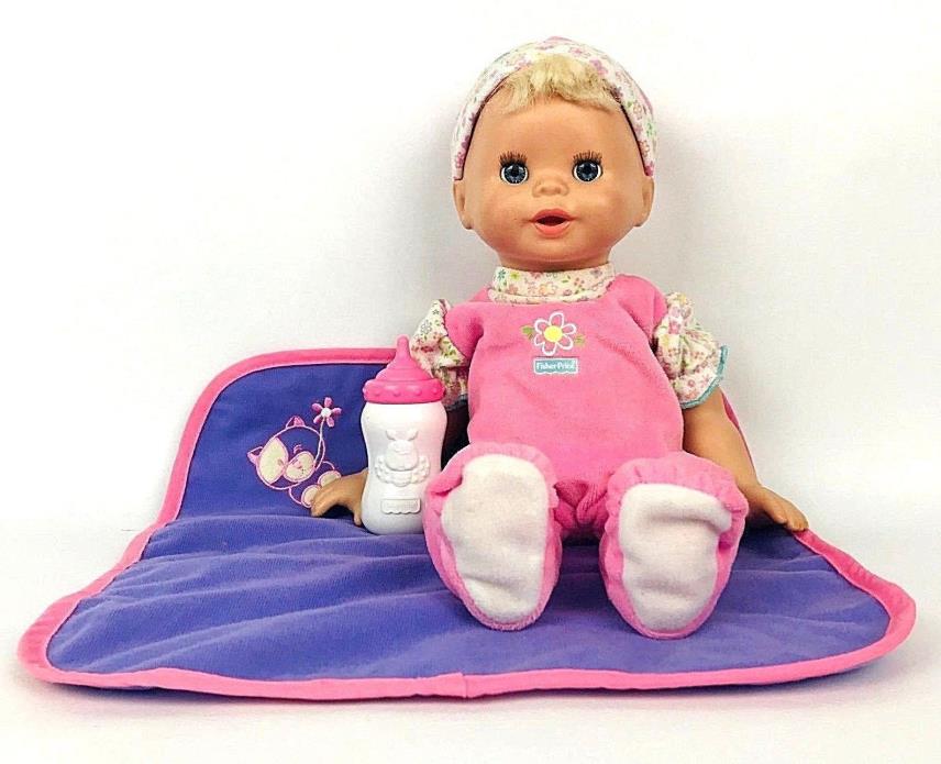Fisher Price Talking Baby Doll Girl Pink Bottle Blanket Set 2006 Toy Tested