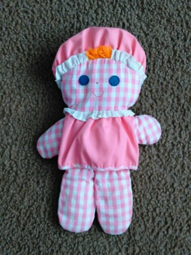 Vintage Fisher Price Lolly Dolly Rattle Babydoll Pink Gingham 1975