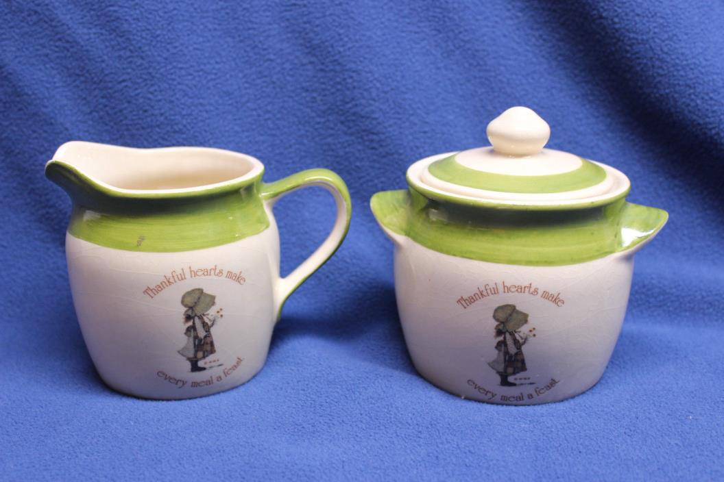 Vintage HOLLY HOBBIE Earthenware Creamer & Sugar Bowl