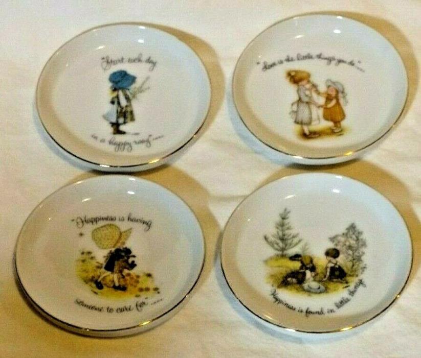 Small Vintage Holly Hobbie Porcelain Trinket Plates Coasters Set Of 4 Different