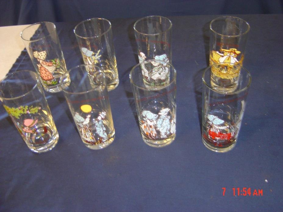 8 VINTAGE HOLLY HOBBIE DRINKING GLASS TUMBLERS 60's - 70's AMERICAN GREETINGS