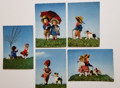 1930's Set of 5 Kathe Kruse Doll Real Photo Color Postcards 1,3,5,6,10 Germany