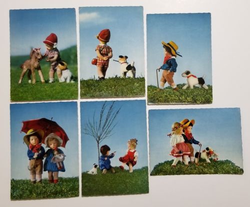 1930's Set of 6 Kathe Kruse Doll Real Photo Color Postcards 1,2,3,5,6,10 Germany