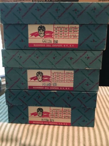 3 Madame Alexander Vintage  Dolls  Canada Russia  Poland. In Boxes /stands Vtg