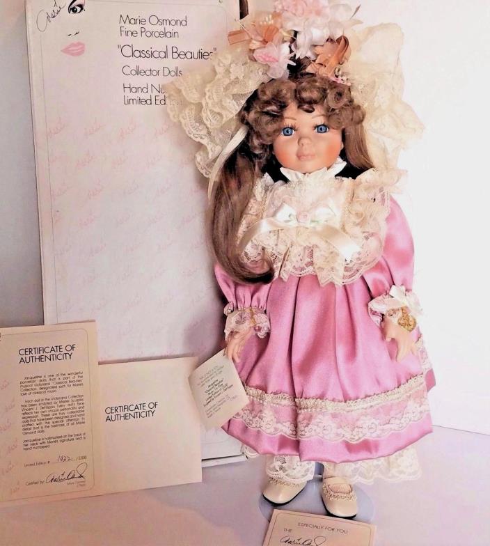 Marie Osmond Musical Porcelain Doll Jacqueline Pink Dress Classical Beauties EUC