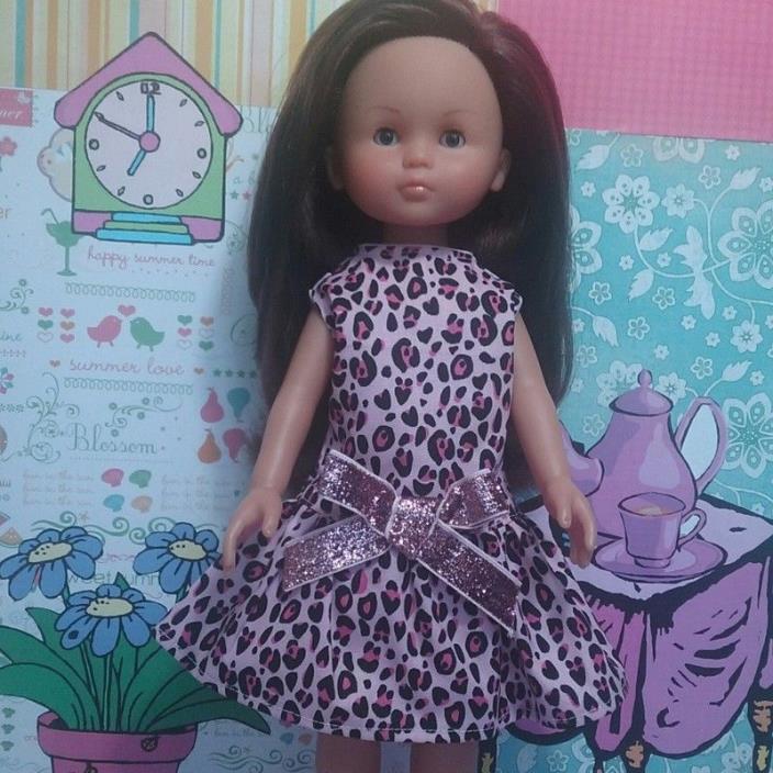 NEW Ruffle Dress handmade to fit Corolle Les Cheries 13 inch Pink Leopard w/Bow