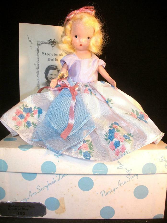 1945 Nancy Ann Storybook Doll Wednesday’s Child # 182 Day Series Bisque Box Tag