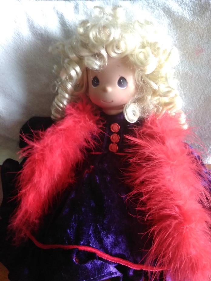 Precious Moments 14” Purple Dress Red Hat Lady Doll with Boa and Purse