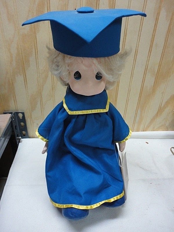 VTG. Precious Moments Composition Doll - Graduate with Stand - 16 Inch w/Booklet