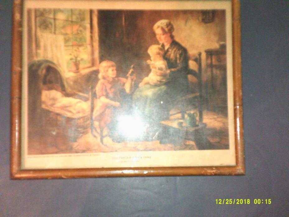 VINTAGE FRAMED PICTURE THE PRECIOUS NEW DOLL