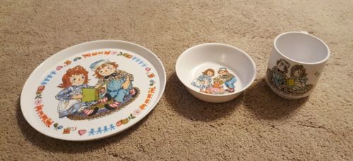 Vintage RAGGEDY ANN & ANDY ONEIDA Plastic Bowl, Plate, & Mug - EUC